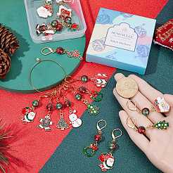 24 pièces 12 style thème de noël alliage émail pendentif marqueurs de point de verrouillage&nbsp;HJEW-SC00006