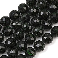 合成グリーンゴールドストーン金砂石ビーズ連売り  ラウンド  多面カット  11.5~12mm  穴：2mm  約33個/連  14.57''~14.76''（37~37.5センチメートル）&nbsp;GG-CBA199E-F03-12mm