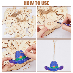 40 шт. подвески в виде ковбойской шляпы из необработанного дерева WOOD-FH0002-45