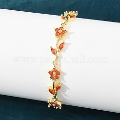 Bracelets en laiton pavé de zirconiums cubiques à maillons en forme de fleur pour femmes&nbsp;KK-CBA68DA-14G-01