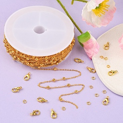 DIY チェーン ブレスレット ネックレス メイキング キット  真鍮でコーティングされた鉄アズキチェーンを含む  真鍮製丸カン  合金の留め金  ゴールドカラー  チェーン: 39.37 フィート (12m)/バッグ&nbsp;DIY-YW0005-92G