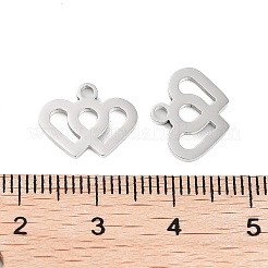 変色しない316ステンレススチールチャーム  ハートチャーム  レーザー切断  ステンレス鋼色  10.5x13x1mm  穴：1.5mm&nbsp;STAS-C096-12H-P