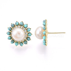 Серьги-гвоздики из натурального жемчуга в форме цветка из латуни PEAR-N020-05Y