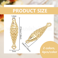 8 pz. 2 colori ottone micro pavé zirconia cubica trasparente ciondolo a forma di pesce&nbsp;KK-BC0015-85