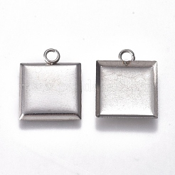 変色しにくい304ステンレススチールペンダント  正方形  ステンレス鋼色  13.5x11x1mm  穴：1.8mm&nbsp;STAS-M274-067P