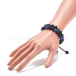 Браслет из плетеных бусин из натурального черного агата (окрашенного) и безглазого обсидиана и смолы BJEW-JB08840-03