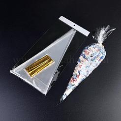 50 個の三角形プラスチックキャンディーバッグ  ねじれたネクタイで  ホワイト  300x160x0.12mm&nbsp;CON-PW0002-002B