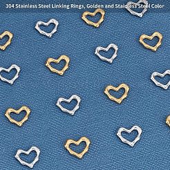 304ステンレススチール製リンキングリング16個  ハート  ゴールデン·ステンレス鋼色  13x15x2.5mm  穴：5mm&nbsp;STAS-UN0025-93