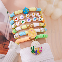 6 шт. 6 стиля браслетов с эмалированными подвесками из сплава на пасхальную тематику&nbsp;FS-WG44852-01