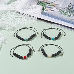 Bracciale rotondo con perline intrecciate in pietra lavica naturale mista per donna ragazza&nbsp;BJEW-JB07154