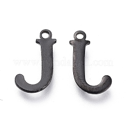 304ステンレススチールチャーム  レーザー切断  アルファベット  電気泳動黒  文字.j  12x6.5x0.8mm  穴：1mm&nbsp;LS-STAS-H112-J-EB