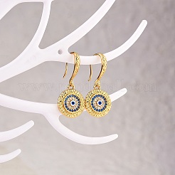 Кубический цирконий плоские круглые серьги с подвесками от сглаза&nbsp;EJEW-SW00011-03