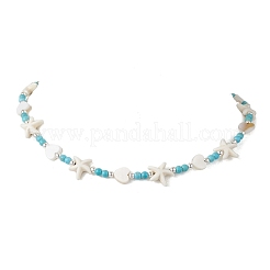 Летние пляжные круглые бусины из искусственной бирюзы и натуральных пресноводных ракушек в форме сердца и морской звезды NJEW-JN05209