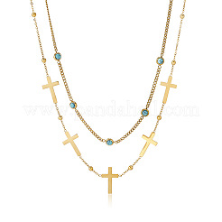 Collares de doble capa con cadena de eslabones cruzados de acero inoxidable 304 para mujer&nbsp;WGC9DBF-01