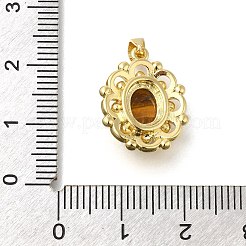 天然石タイガーアイペンダント  ラックメッキ 金色調 真鍮 楕円形チャーム  長持ちメッキ  18x14x6mm  穴：3.5x3mm&nbsp;G-K381-01G-03