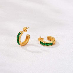 グリーン キュービック ジルコニア C シェイプ スタッド ピアス  430ステンレススチール製ハーフフープピアス（女性用）  ゴールドカラー  19x5mm&nbsp;JE937A