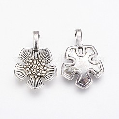 合金のチベット風チャーム  カドミウムフリー＆ニッケルフリー＆鉛フリー  アンティークシルバー  花  22x15x2.5mm  穴：2x3mm&nbsp;TIBEP-A12063-FF-1
