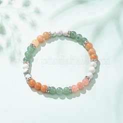 Женский круглый браслет из бисера из натурального красного авантюрина и драгоценных камней BJEW-JB08336-04