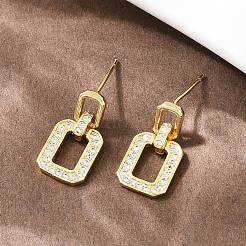 Латунные серьги-гвоздики в форме прямоугольника с прозрачными кубическими циркониями&nbsp;EJEW-A156-01G