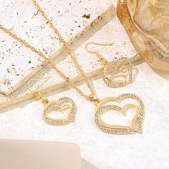 Комплект из ожерелья и сережек-подвесок из сплава в форме сердца с кристаллами и стразами FS-WG8597C-01