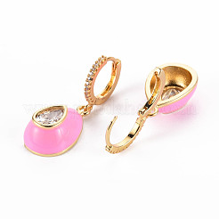 Серьги-кольца Huggie из латуни с прозрачным фианитом и прозрачным фианитом EJEW-T046-41G-NF