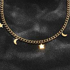 Ожерелья из витой цепи из нержавеющей стали 304 с подвеской-кисточкой в виде луны и звезды&nbsp;NJEW-R023-05G