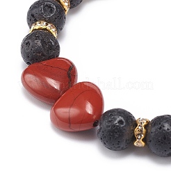 Bracelet extensible en pierre de lave naturelle et pierres précieuses en forme de cœur&nbsp;BJEW-JB08732