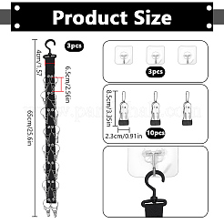 ナイロン＆プラスチック＆ステンレススチール製帽子オーガナイザーラック（野球帽用）3個  クローゼットフックキャップホルダー  高マンガン鋼クリップ10個付き  ブラック  690x36mm&nbsp;AJEW-WR0004-09