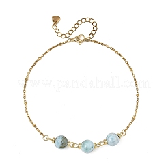 Cavigliere da donna con catena a satellite in acciaio inossidabile 304 e perline rotonde di larimar naturale.&nbsp;AJEW-AN00877