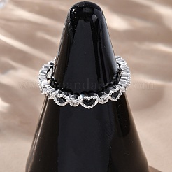 Полое сердце s925 стерлингового серебра микро паве кубические цирконии открытые манжеты кольца для женщин RJEW-R013-01S