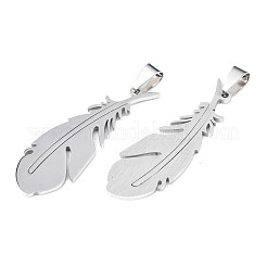 変色しない201ステンレススチールペンダント  レーザー切断  羽  ステンレス鋼色  49x17.5x1mm  穴：4x7.5mm&nbsp;STAS-T044-283P
