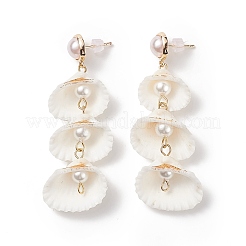 Natürliche spiralförmige Muschel- und Muschelperlen-Ohrstecker&nbsp;EJEW-TA00168