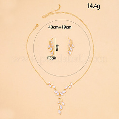 Ожерелья с подвесками из хрусталя и серег-гвоздиков из латуни с листьями&nbsp;FS-WGACD3B-01