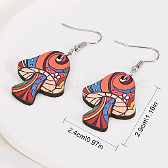 Pendientes colgantes de madera y hierro para mujer&nbsp;WG72288-01