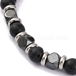 Bracciale con perline rotonde in pietra lavica naturale e ematite sintetica magnetica&nbsp;X-BJEW-P339-02P-08