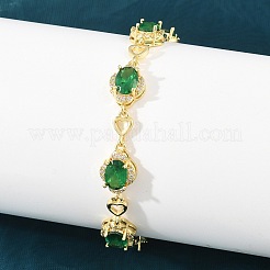 Bracelets en laiton pavé de zirconiums cubiques en forme de cœur et de fleur pour femmes&nbsp;KK-CBA68DA-13G-04