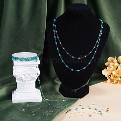 2.5 m handgefertigte synthetische Türkisperlen & runde Gliederketten aus Edelstahl 316&nbsp;DIY-TA0016-15B-G