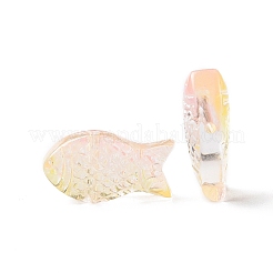 透明なスプレー塗装ガラスビーズ  魚  シャンパンイエロー  15x8x5mm  穴：1mm&nbsp;X1-GLAA-I050-10F