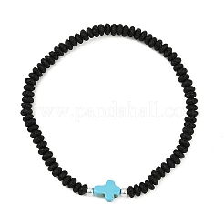 Браслеты-цепочки из натуральной лавы и синтетической бирюзы с бусинами-крестами для мужчин&nbsp;BJEW-JB12054-03