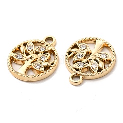 Uvメッキ合金ペンダント  クリスタルラインストーン付き  フラット ラウンド ツリー チャーム付き  ゴールドカラー  18x15x2mm  穴：1.7mm&nbsp;ALRI-M020-15G