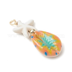 Бусины из искусственной бирюзы в виде морской звезды и подвески из медной проволоки в виде ракушек каури PALLOY-JF03953-01