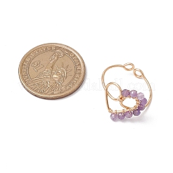天然アメジストカフスリング  ハート  環境に優しい銅線付き  16.5x17mm  内径：20mm&nbsp;RJEW-TA00206-01