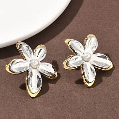 Двухцветные серьги-гвоздики из нержавеющей стали 304 с акриловым искусственным жемчугом&nbsp;EJEW-B156-16GP