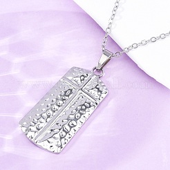 Текстура прямоугольник с крестом 304 нержавеющая сталь кулон ожерелья NJEW-H059-12P