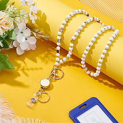 1 шт. круглый шнурок для удостоверения личности из дерева и разноцветного металла с изображением улыбающегося лица&nbsp;NJEW-ME0001-05B