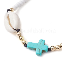 Braccialetti con perline intrecciate con turchese sintetico e conchiglia di ciprea naturale&nbsp;BJEW-JB10357-01
