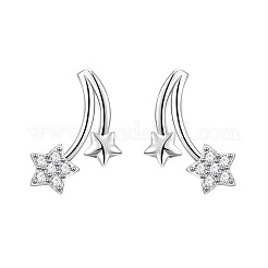Orecchini a lobo da donna in ottone con micro pavé di zirconi cubici trasparenti a forma di stella.&nbsp;WG92F7B-01