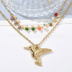 Двухслойные ожерелья из нержавеющей стали 304 и разноцветных стеклянных бусин&nbsp;NJEW-Z061-03G