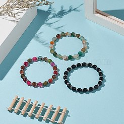 Наборы эластичных браслетов из окрашенных бусин из натурального агата&nbsp;BJEW-JB09180