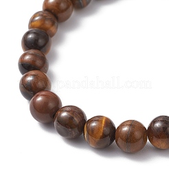 Браслеты из натурального тигрового глаза с круглыми бусинами для мужчин и женщин BJEW-JB12258-01